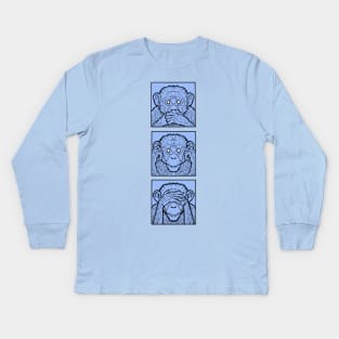 three wise monkeys in blue Kids Long Sleeve T-Shirt